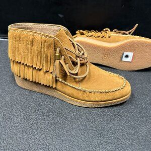 NWT: UGG CALEB CHESNTUT FRINGE NUBUCK SLIP ON BOOTIES SHOES US 8.5